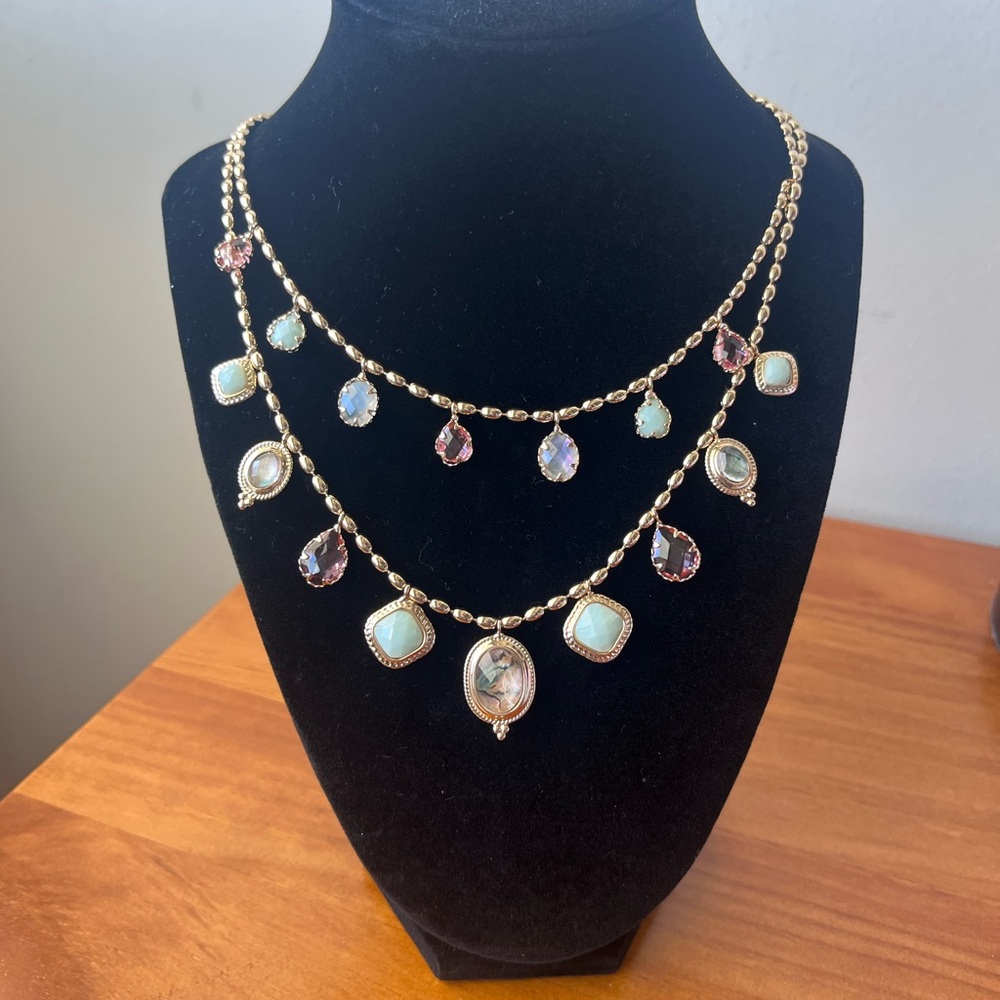 Napier, NWT  two layer necklace with multicolored acrylic dangles